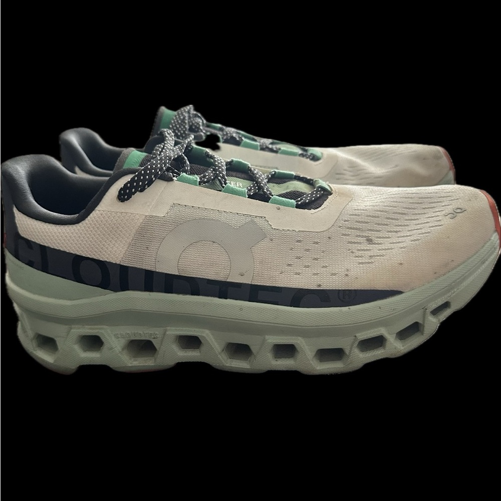 On Running Cloudmonster Women's Running Shoes in White and Mint
